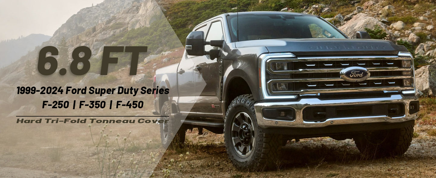 2017-2026 Ford F-250 F-350 F-450 Super Duty Hard Tri-Folding Truck Bed Cover 6.8 ft Standard Box