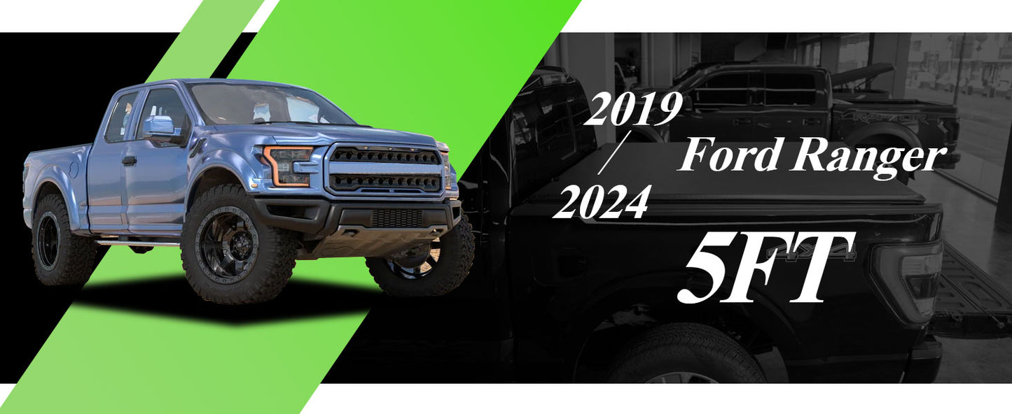 2019–2026 Ford Ranger Hard Tri-Folding Fiberglass Tonneau Cover 5'1" (61") Bed w/o Cargo Management Rails