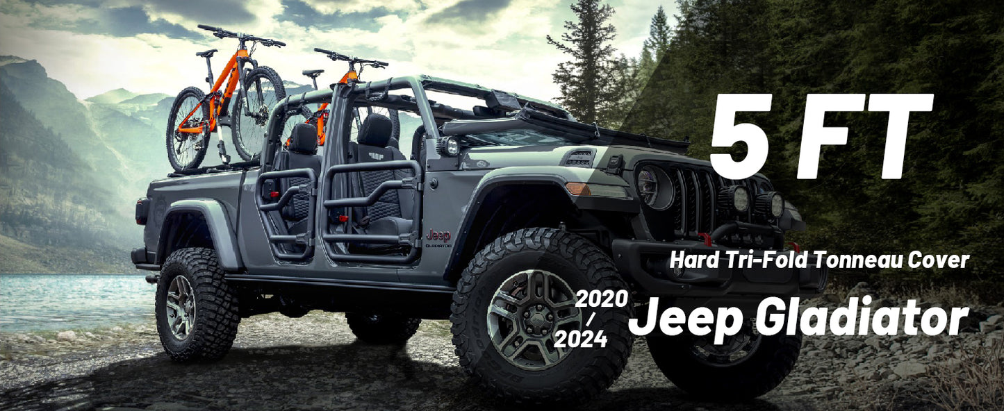 2020-2026 Jeep Gladiator Fleetside (Not for Stepside) Hard Tri-fold Truck Bed Tonneau Cover 5 FT (60") Bed w/ or w/o Utility Track System